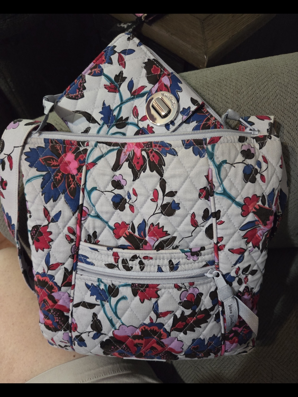 Vera Bradley Quilted Crossbody Bag in Blue Floral Pattern With Matching Wallet
